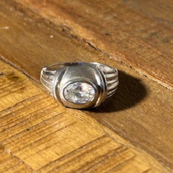 Vintage 1980s Sterling Silver Deco Revival Ring w/ CZ – Size 7.25 - Picture 1 of 5